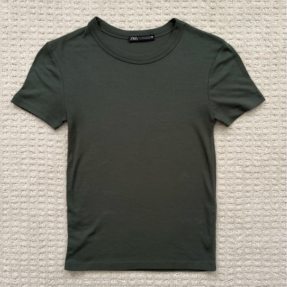 Zara Olive Ribbed Tee
